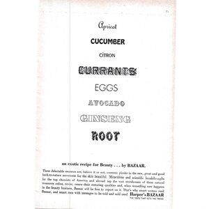 Harper Bazaar Recipe Beauty Advertisement 1960s Vintage Print Ad 9 inch Tall